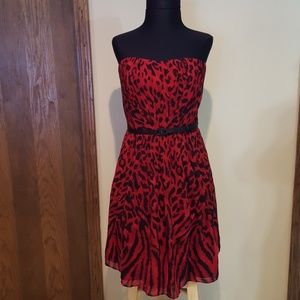 Red Leopard print strapless dress